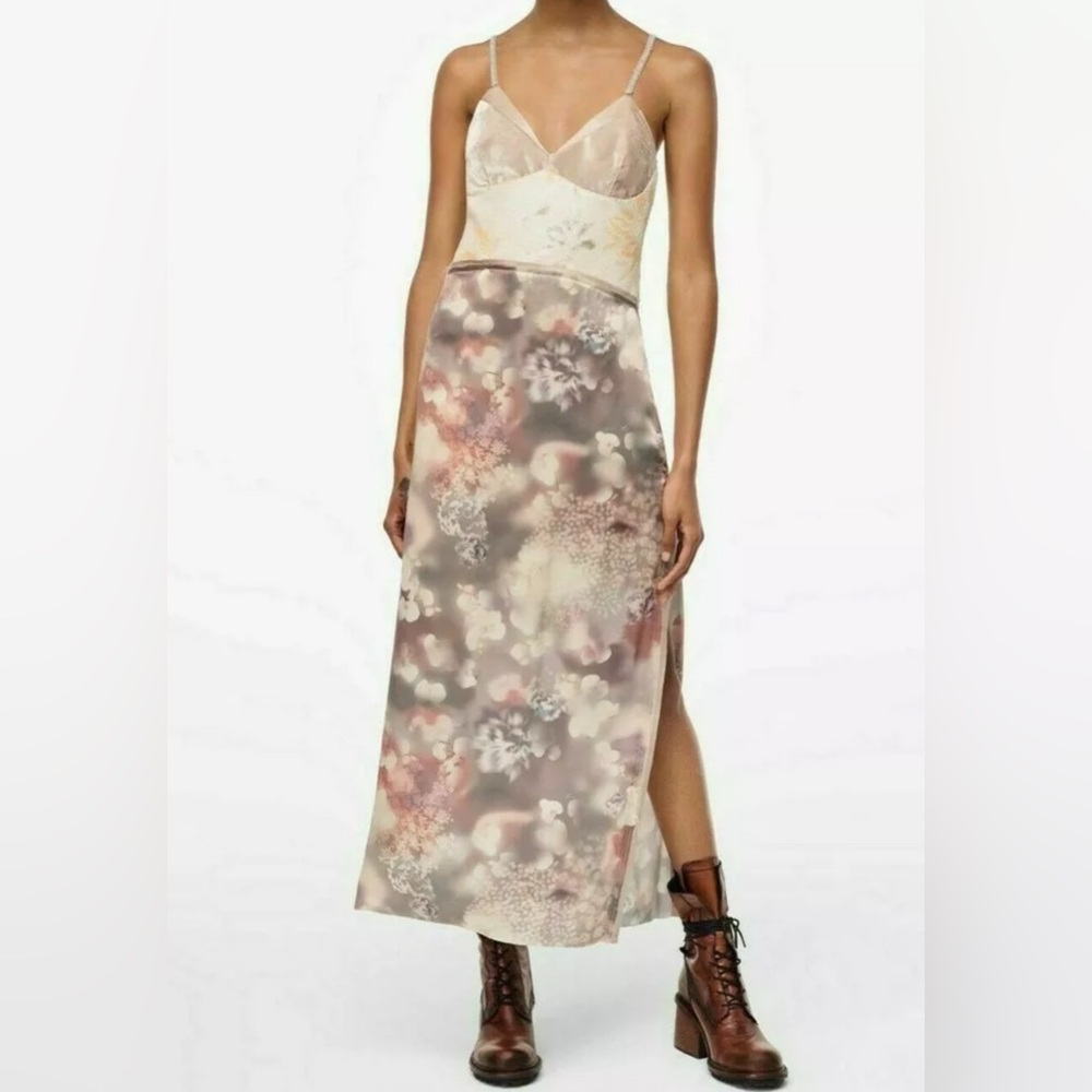 ZARA LIMITED EDITION FLORAL MAXI DRESS VELVET XS 0264/209 FLOWER BOHO BEACH